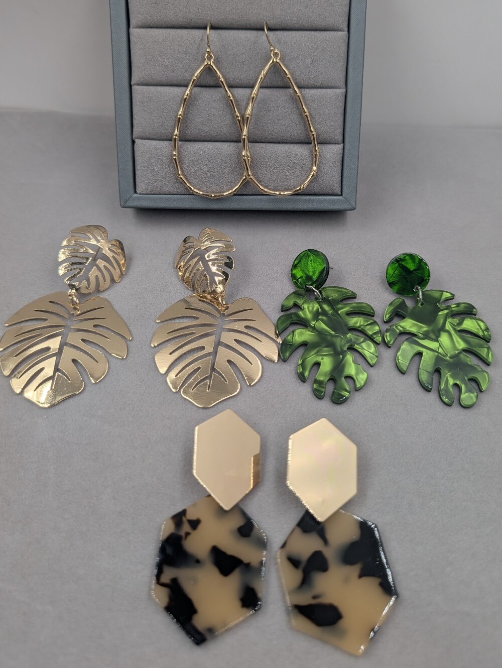4-Pair Statement Earring Bundle Tropical Gold Green | 0901